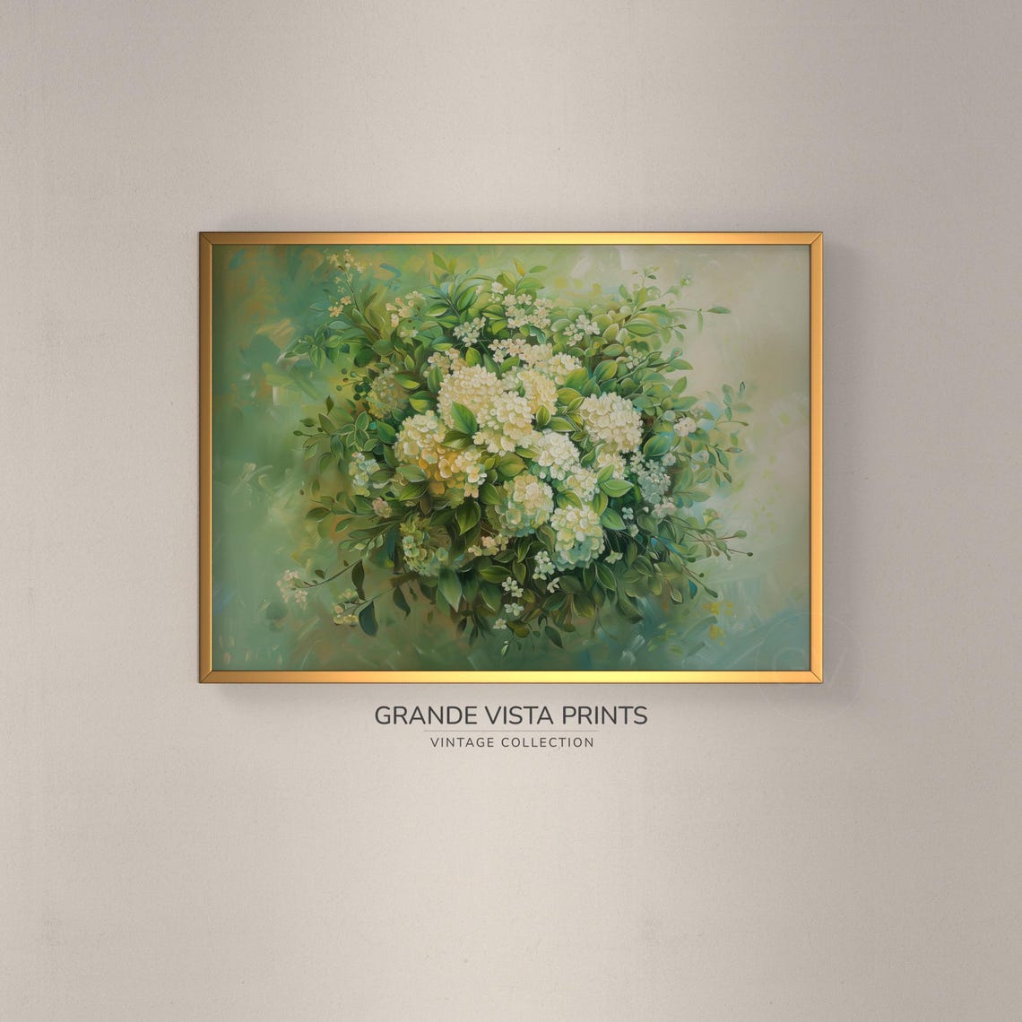 Fresh White Hydrangea Blossoms Green Spring Bouquet Floral Poster