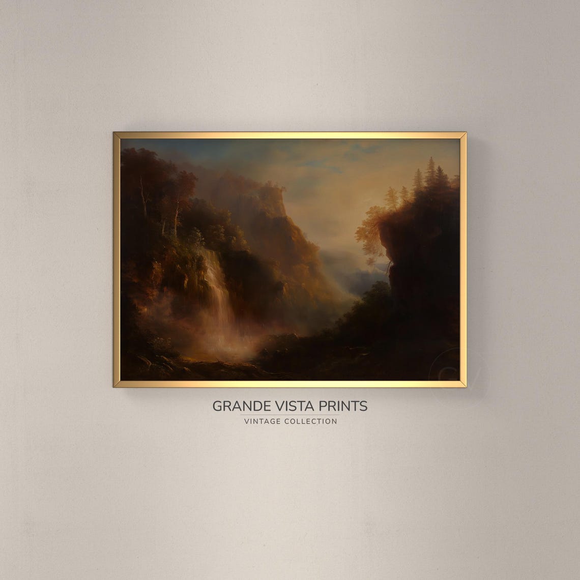 Sunrise Mountain Falls Landscape Painting Wall Art Mountain Waterfall Instant Gv4206