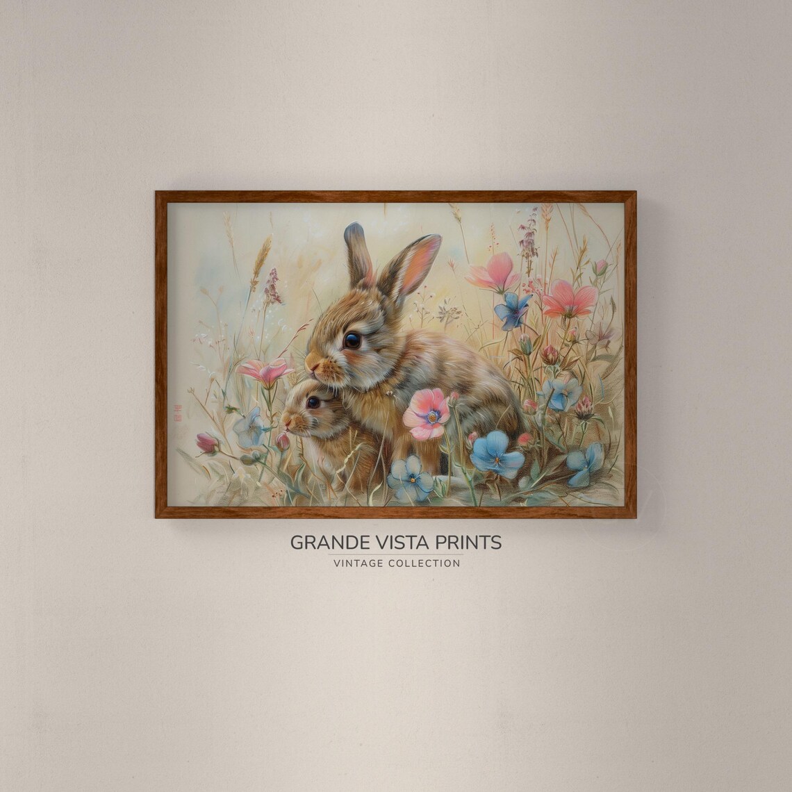 Easter Rabbits Pastel Drawing, Easter Decor - Image 2