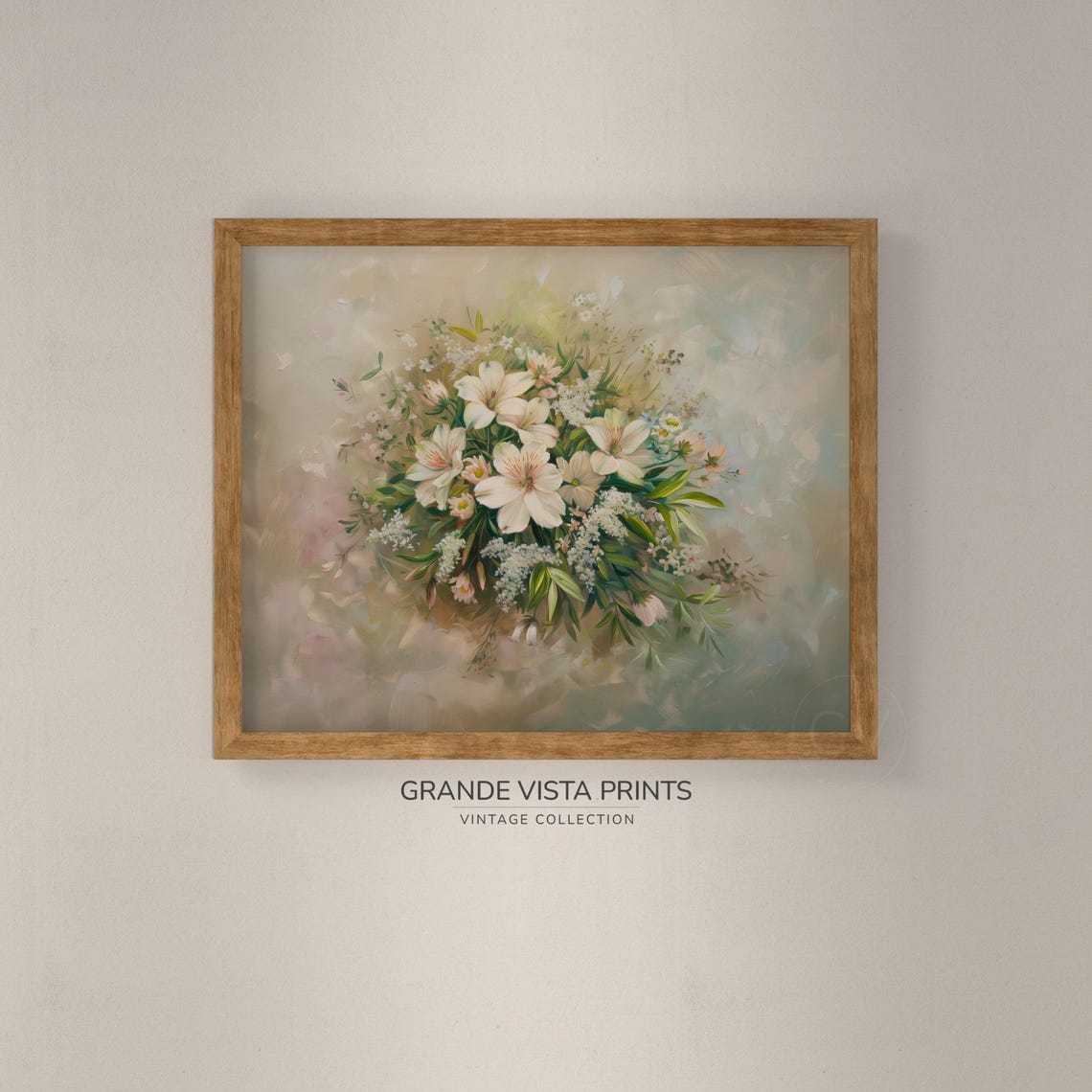White Lily Bouquet Babys Breath Vintage Floral Still Life Poster - Image 4