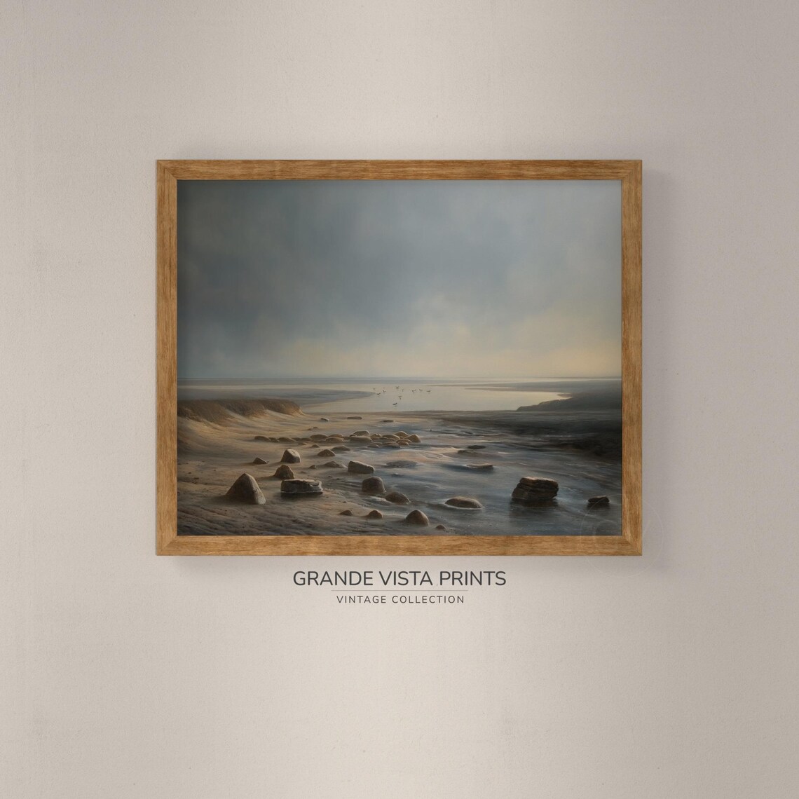 Moody Rocky Riverbank at Dusk Grey Blue Landscape Vintage Art Poster - Image 4
