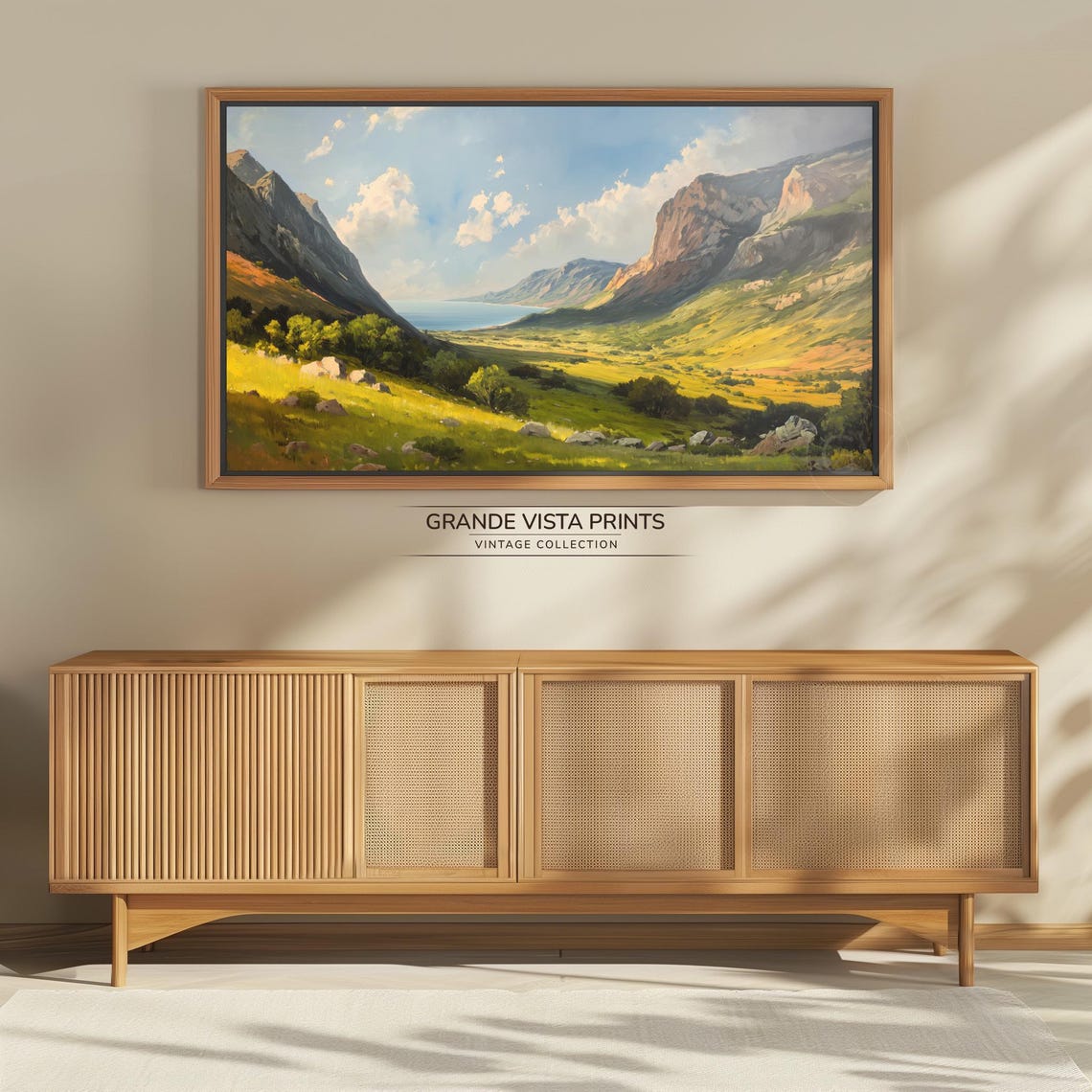 Sunlit Coastal Valley Between Mountains Sea View Golden Poster - Image 4
