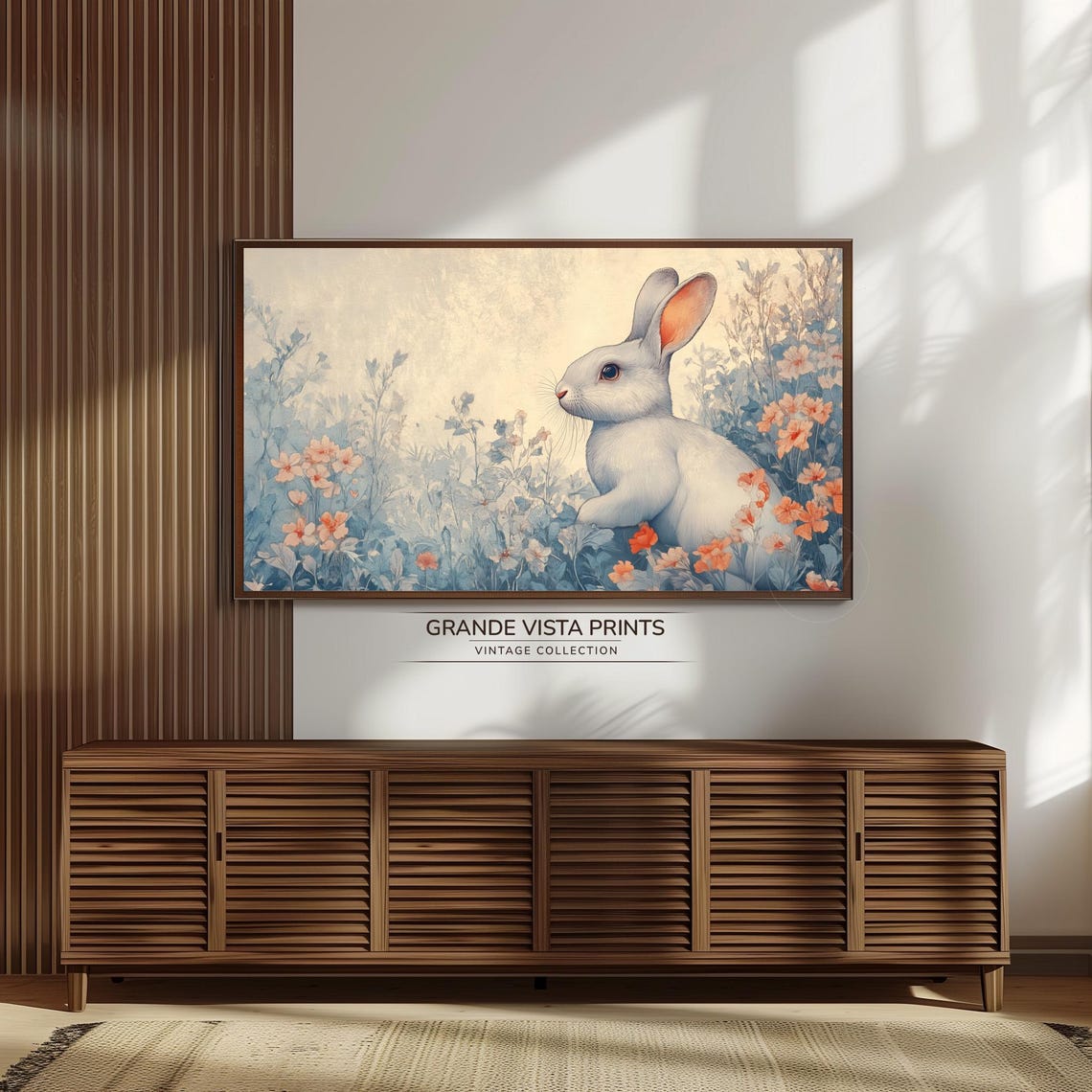 White Rabbit Pastel Wildflowers Dreamy Spring Illustration Poster - Image 3
