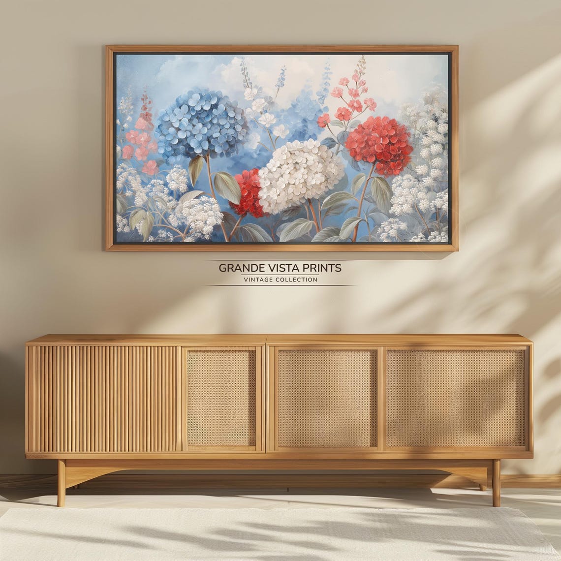 Tricolor Flower Frame Tv Art Cool Tone Flower Painting Red Flower Wallpaper Blue Flower Still Life Floral Wallpaper Gv4266 - Image 4