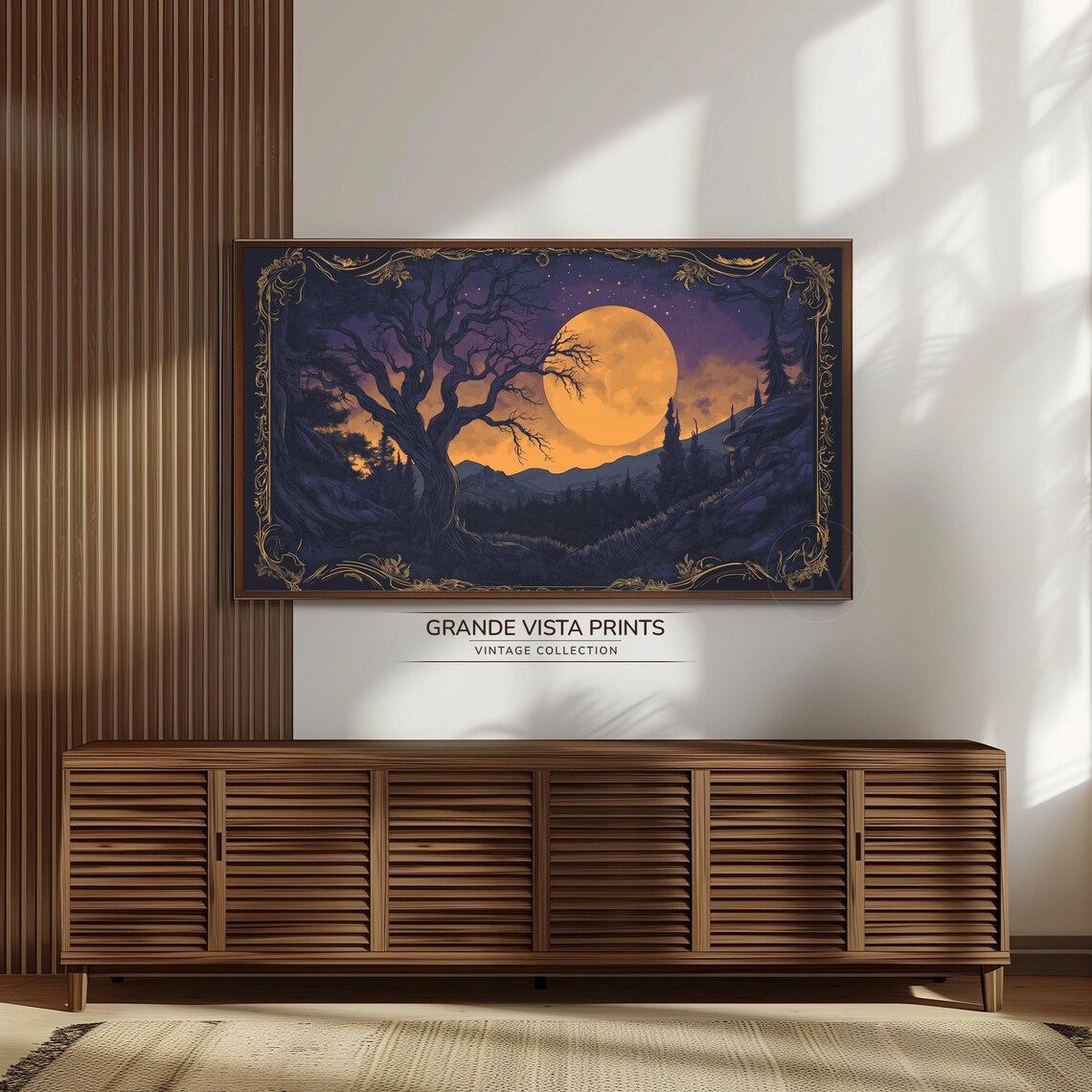 Halloween Harvest Moon Bare Tree Purple Night Vintage Art Poster - Image 3