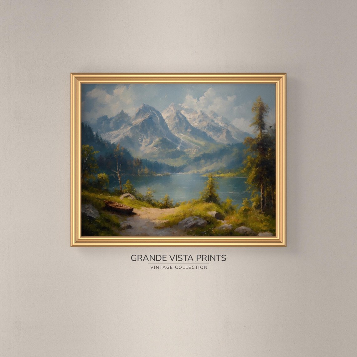 Spring Mountain Lake Vintage Landscape Art Print - Image 3