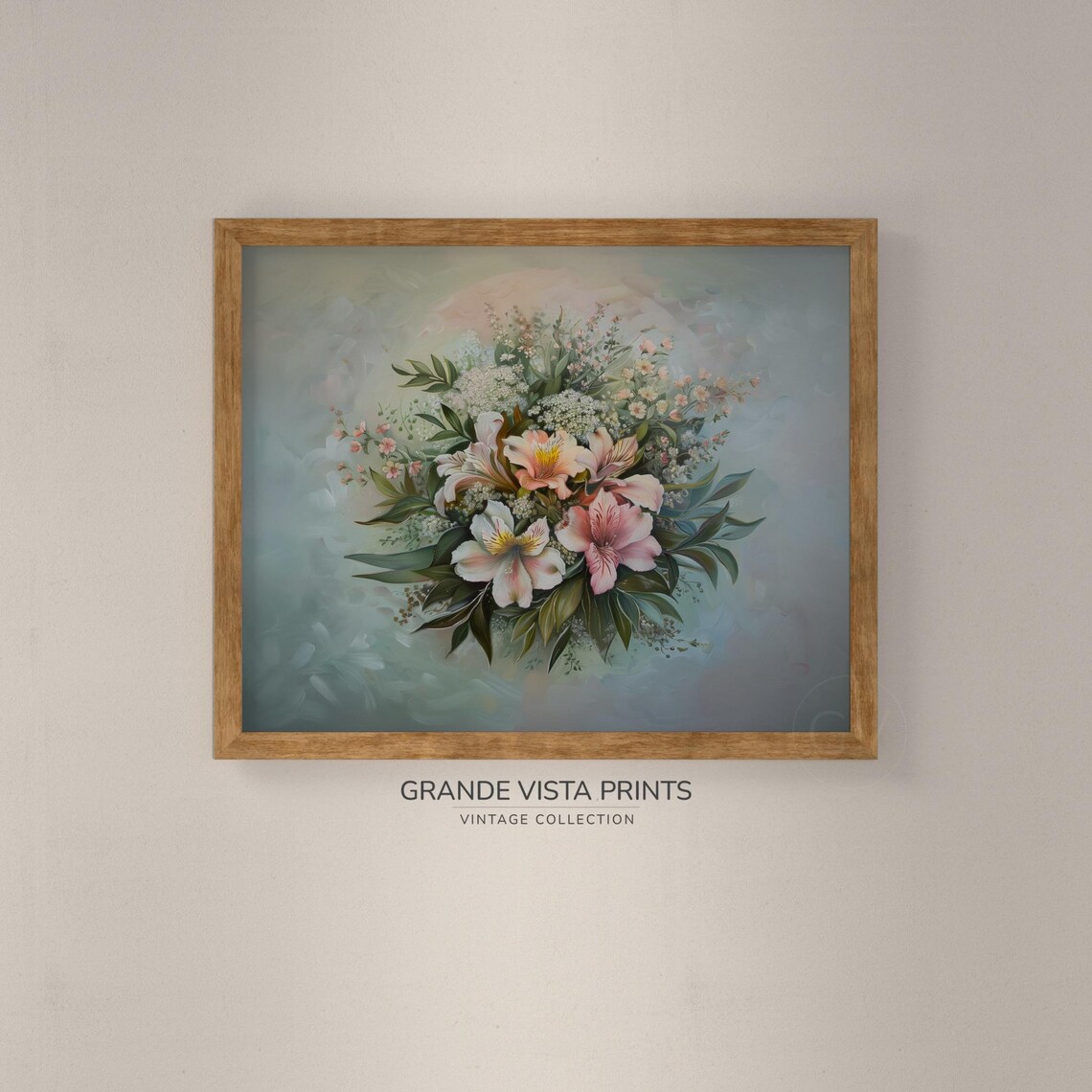 Pink Alstroemeria Bouquet Vintage Floral Still Life Wall Art Print - Image 4