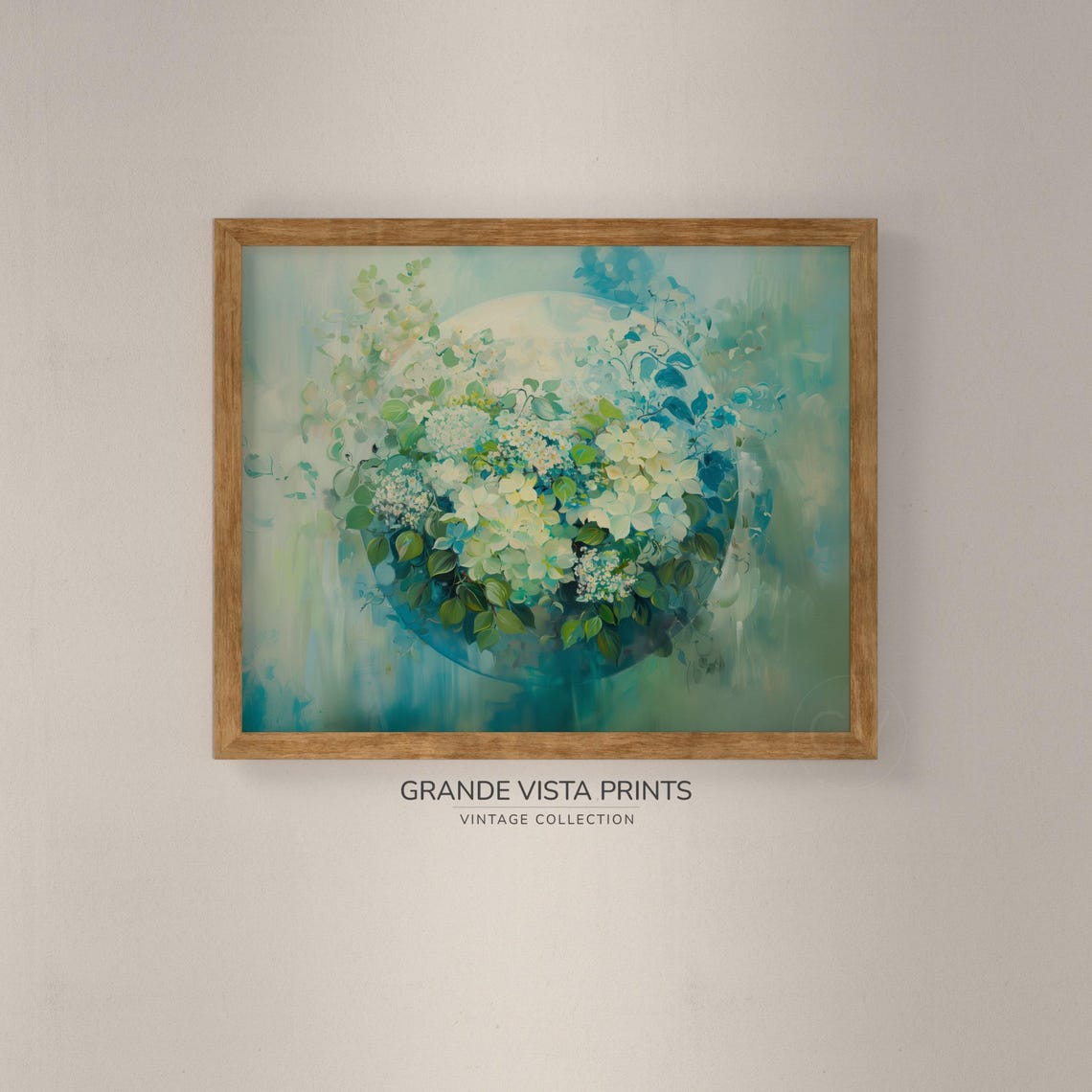 Green White Blossom Wreath Circle Watercolor Botanical Floral Wall Art - Image 4