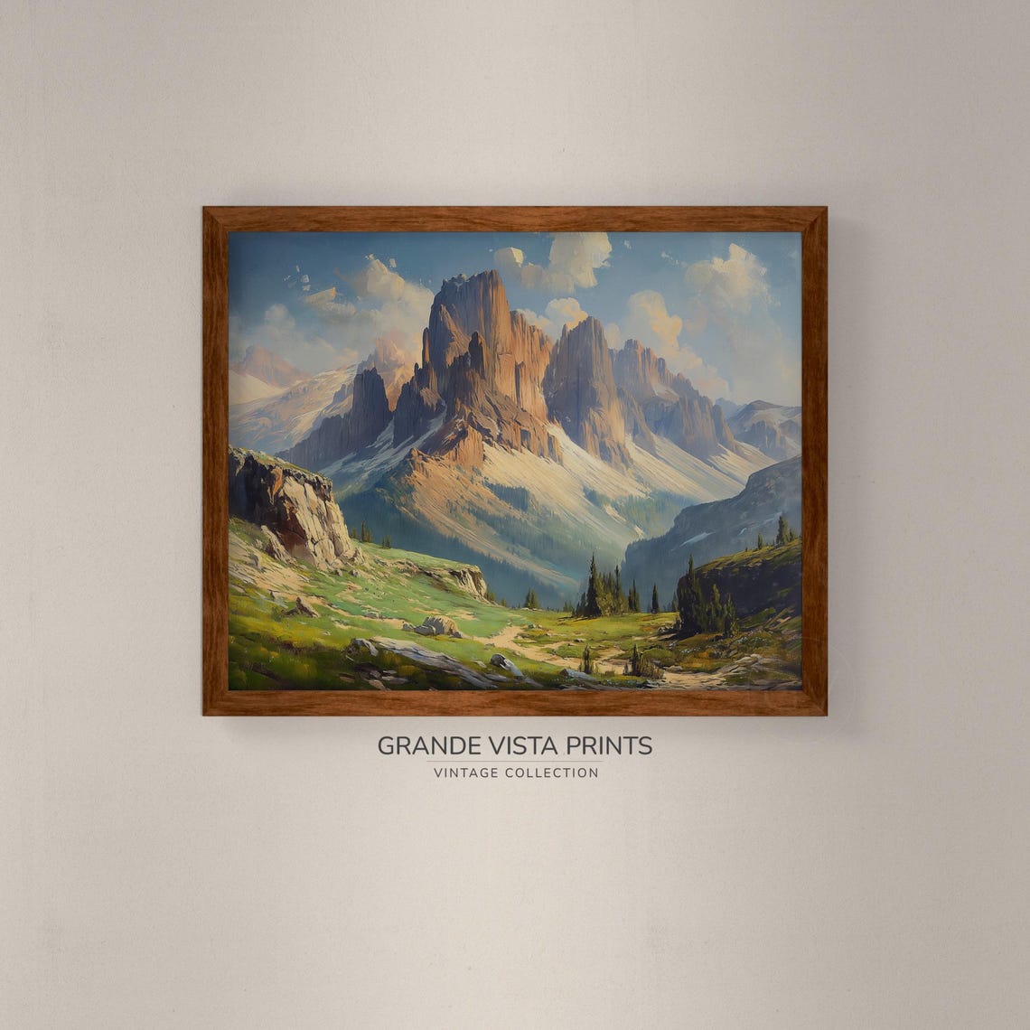 Dramatic Rugged Mountain Peaks Green Valley Vintage Landscape Poster - Image 4