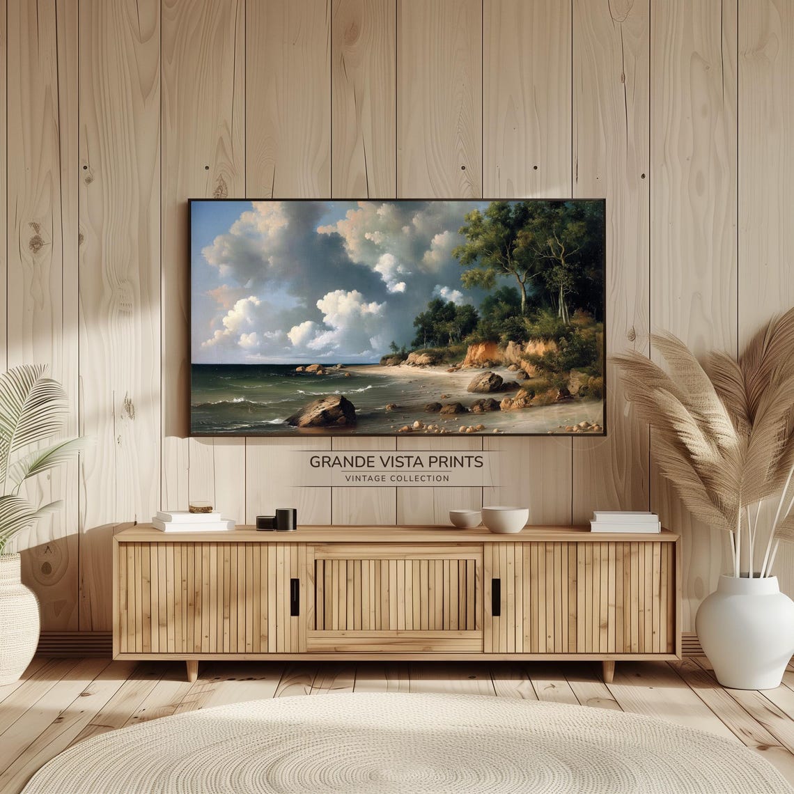 Rocky Forest Shoreline Dramatic Clouds Over Ocean Cliff Poster - Image 2