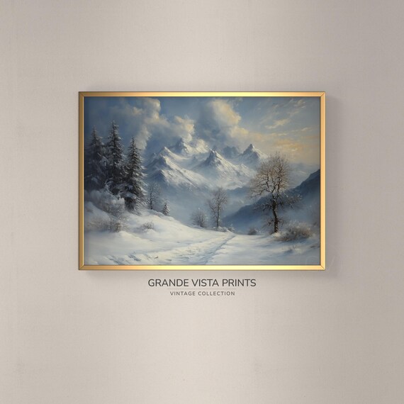 Winter Mountain Range Wall Art Winter Forest Landscape Artwork Winter Mountain Landscape Painting Gv4750
