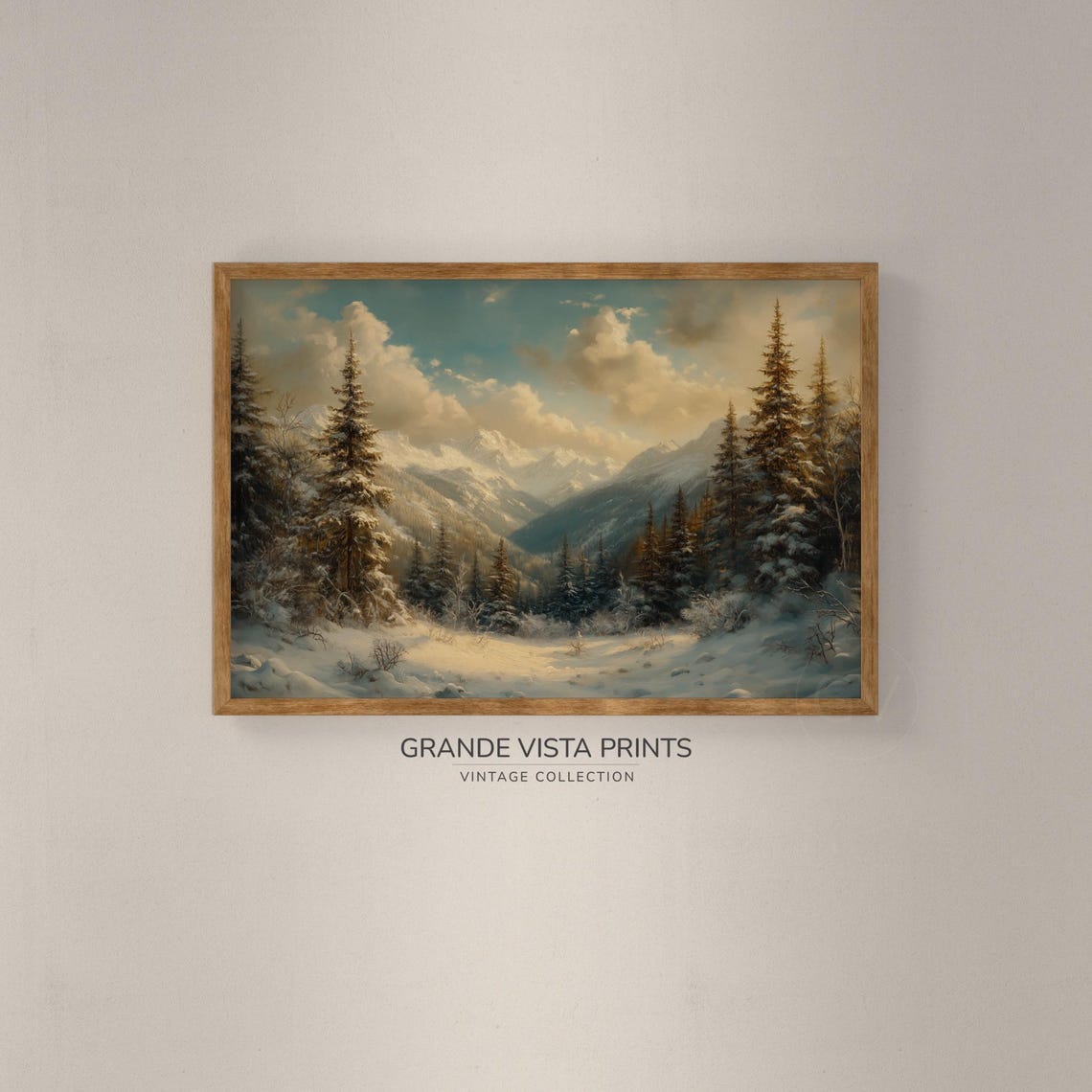Sunlit Snowy Forest Valley Golden Light Winter Mountain Poster - Image 2