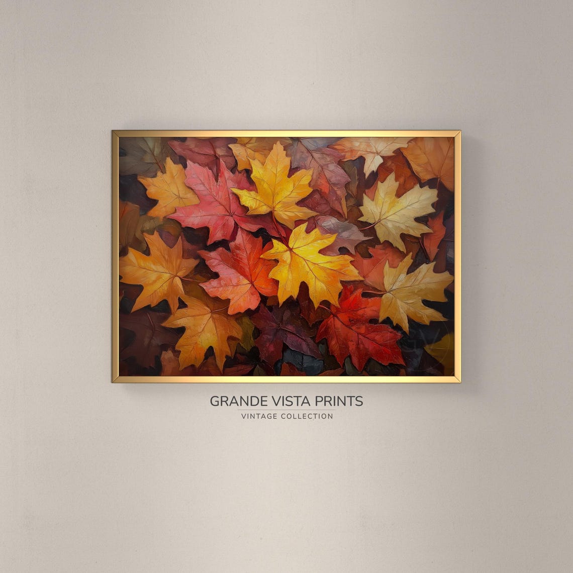 Maple Leaves Full Frame Golden Autumn Fall Foliage Painting Poster