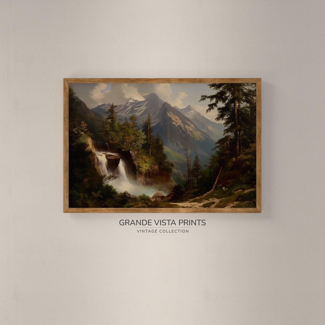 Alpine Forest Waterfall Snowy Peaks Vintage Mountain Travel Poster - Image 2