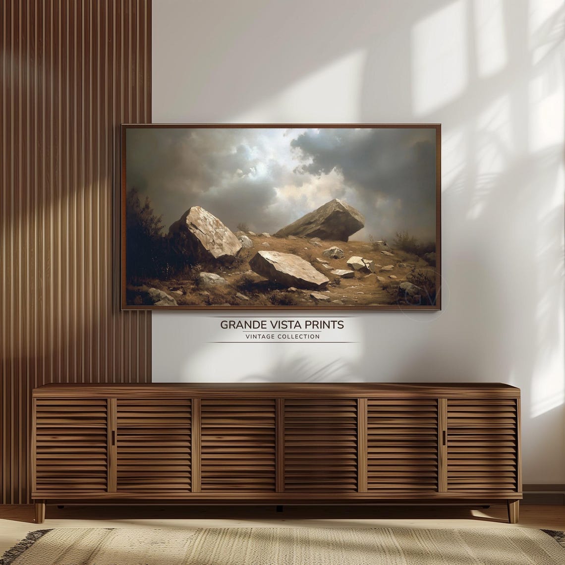 Large Rocks Landscape Painting Wallpaper Rocky Peaks Landscape Frame Tv Artwork Gv4888 - Image 3