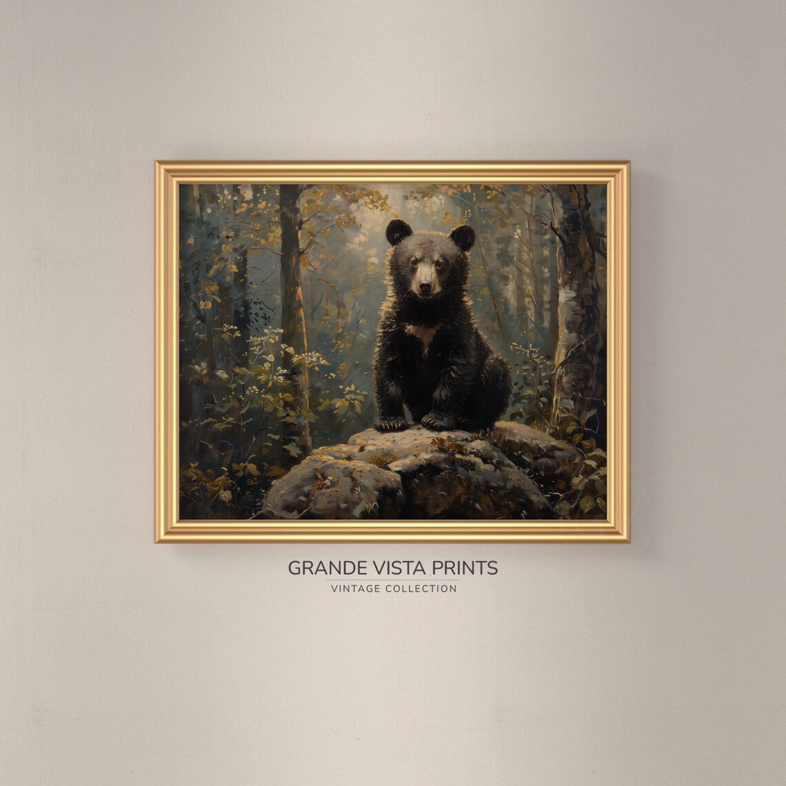 Black Bear Cub Rocky Forest Vintage Wildlife Portrait Wall Poster - Image 3