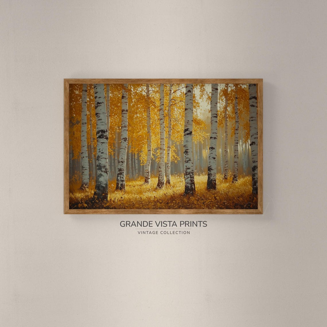 Golden Birch Grove Sunlit Grass Warm Autumn Vintage Forest Poster - Image 2