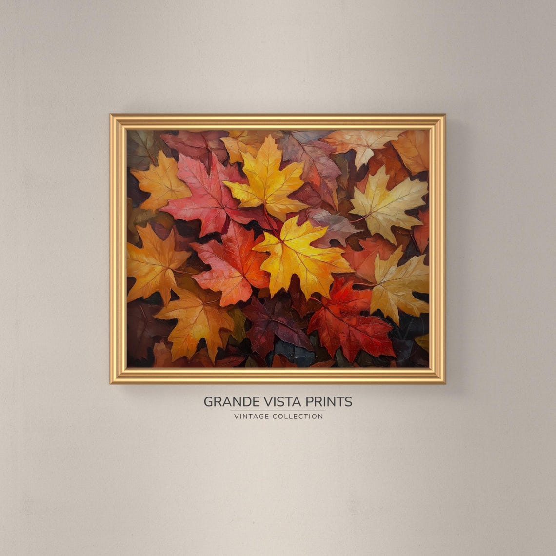 Maple Leaves Full Frame Golden Autumn Fall Foliage Painting Poster - Image 3