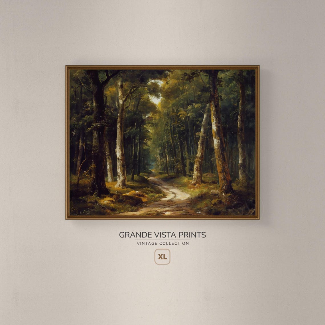 Sunlit Forest Path Tall Trees Dappled Light Vintage Woodland Poster - Image 3