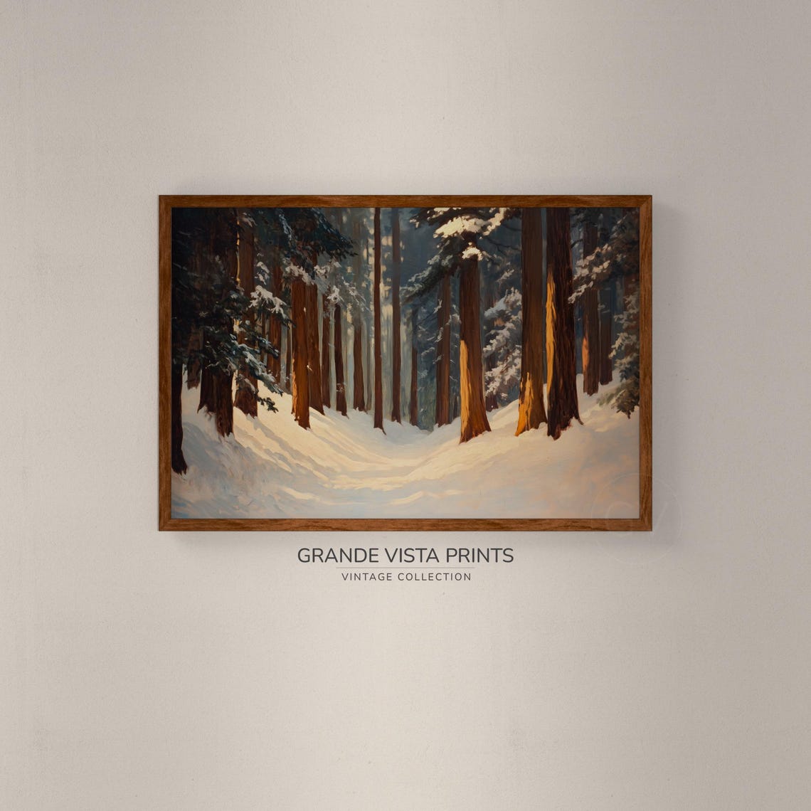 Snowy Pine Forest Winter Sunlight Redwood Grove Morning Travel Poster - Image 2