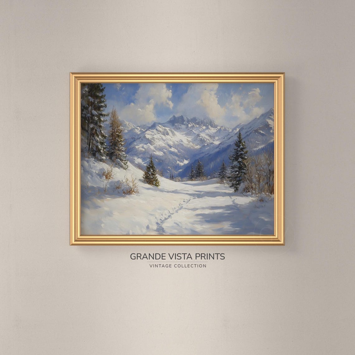 Sunny Snowy Mountain Trail Evergreens Vintage Alpine Winter Poster - Image 3