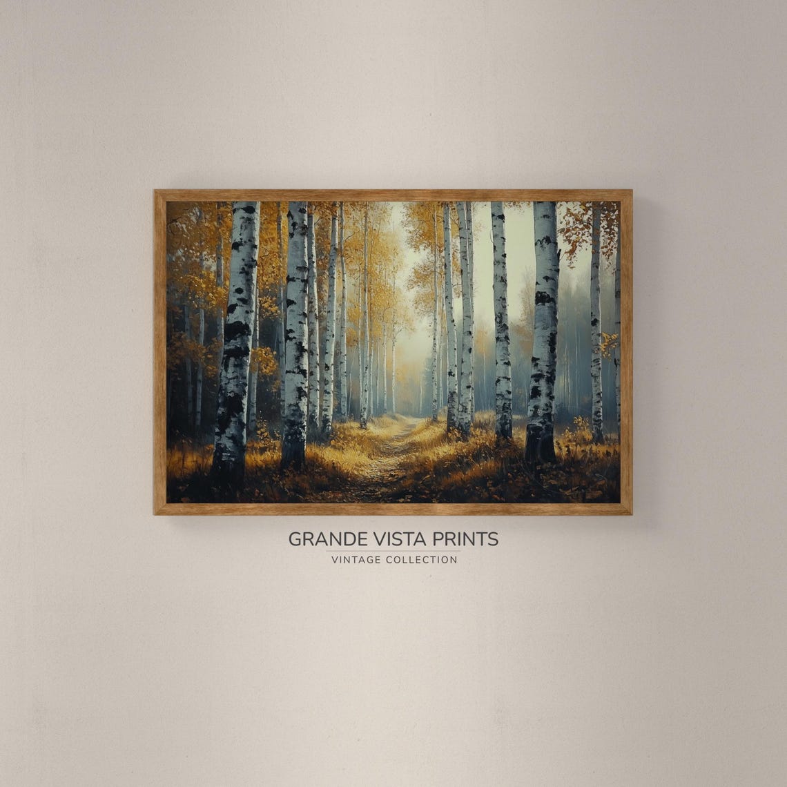 Birch Forest Sunlit Path Golden Autumn Trees Landscape Painting Poster - Image 2