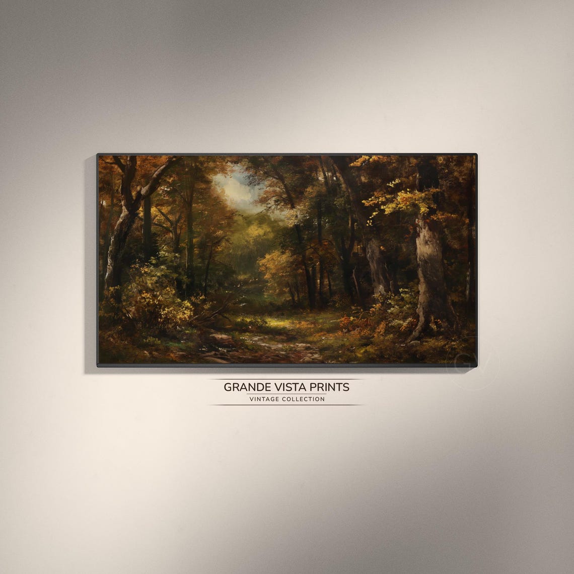 Deep Autumn Forest Path Golden Light Filtering Through Trees Poster