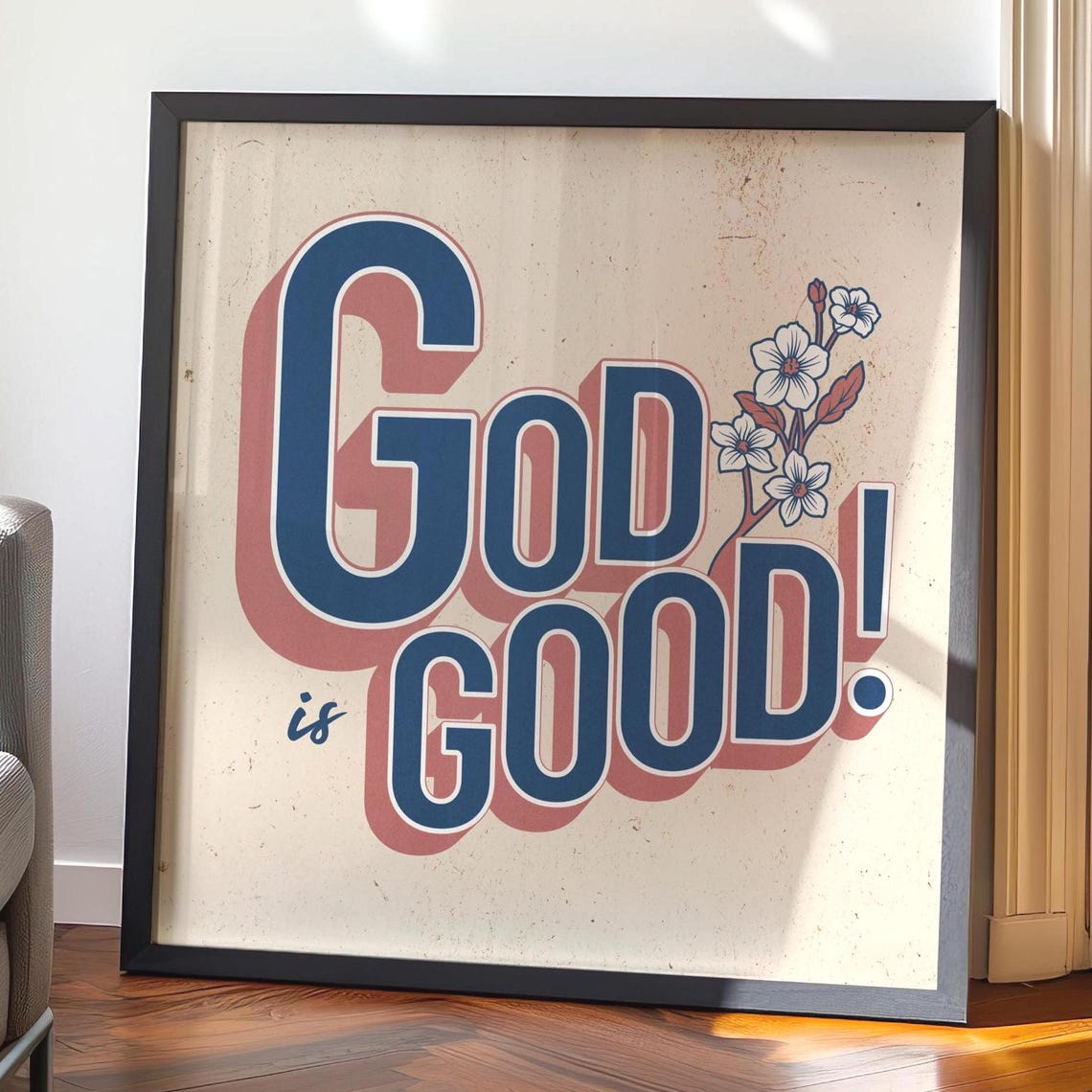 God is Good Retro Typography Floral Christian Decor Art Poster