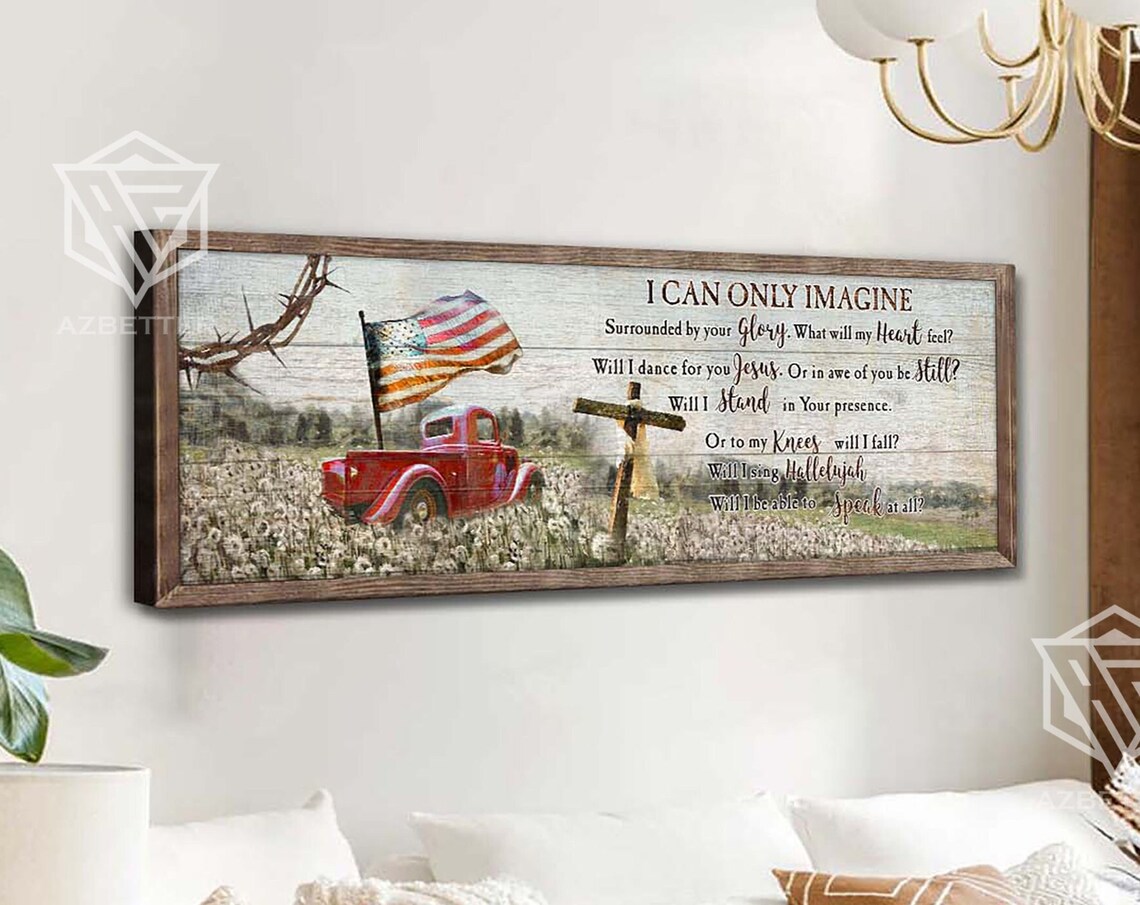 I Can Only Imagine Red Truck American Flag Country Cross Poster