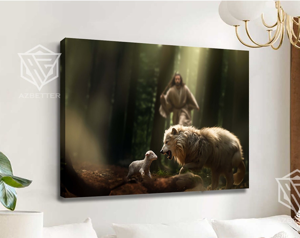 Lion And Lamb Jesus Good Shepherd Forest Protection Christian Poster