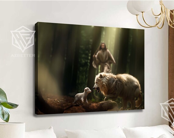 Lion And Lamb Jesus Good Shepherd Forest Protection Christian Poster