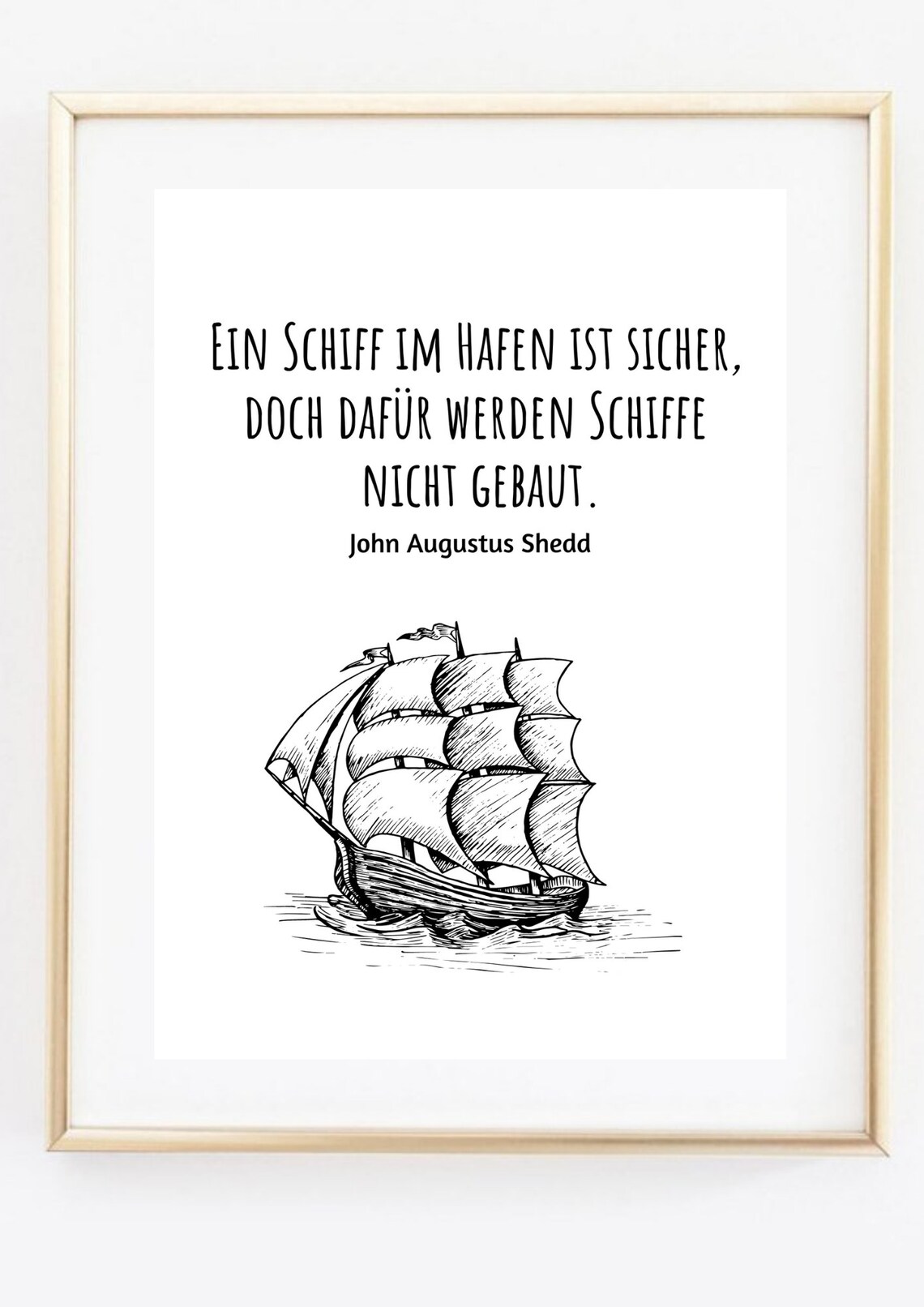Ship In Harbor Safety Quote Sailing Ship Sketch German Typography Wall Art - Image 2