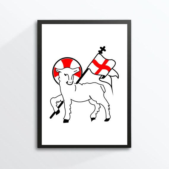 Lamb of God Agnus Dei Red Cross Banner Vintage Christian Art Print