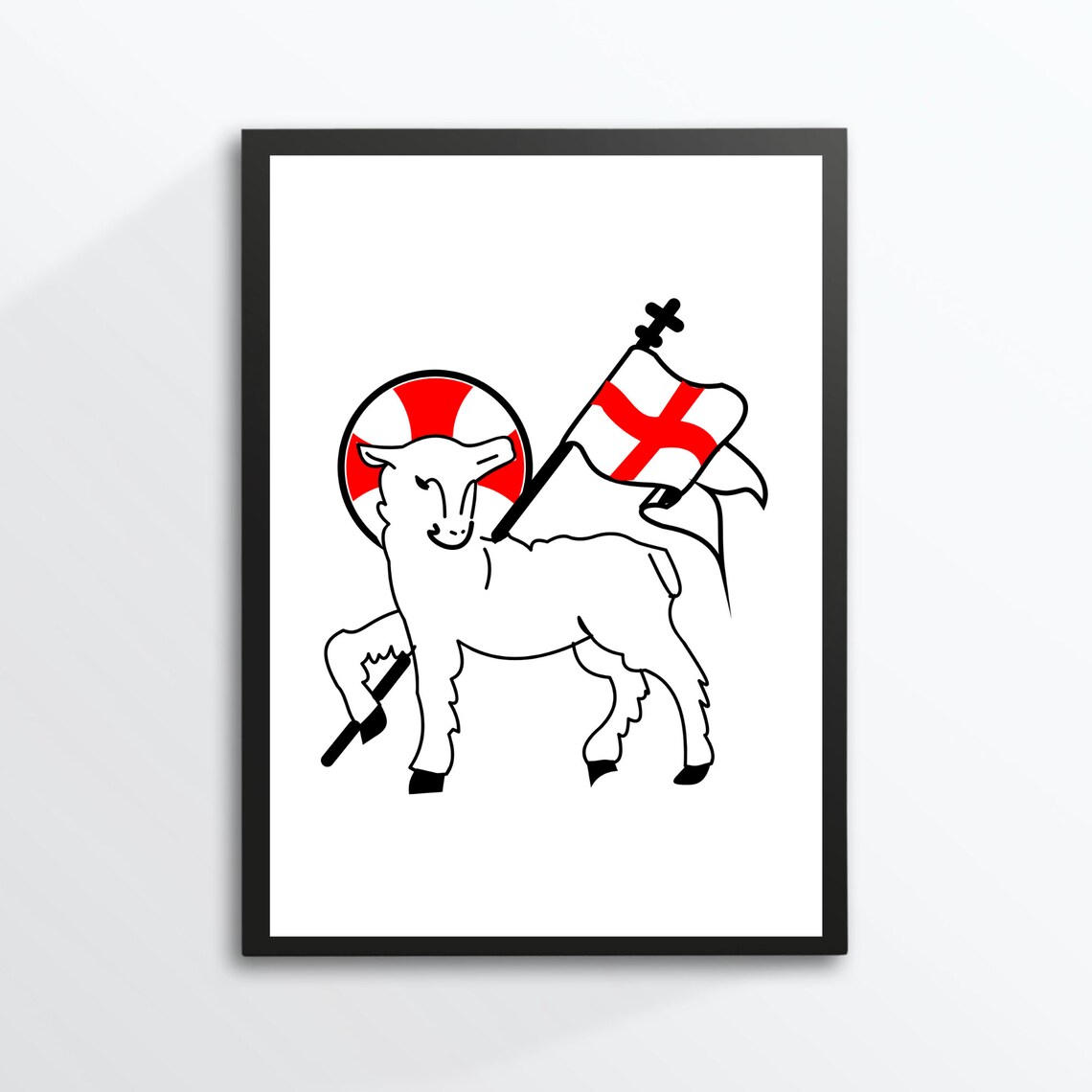 Lamb of God Agnus Dei Red Cross Banner Vintage Christian Art Print