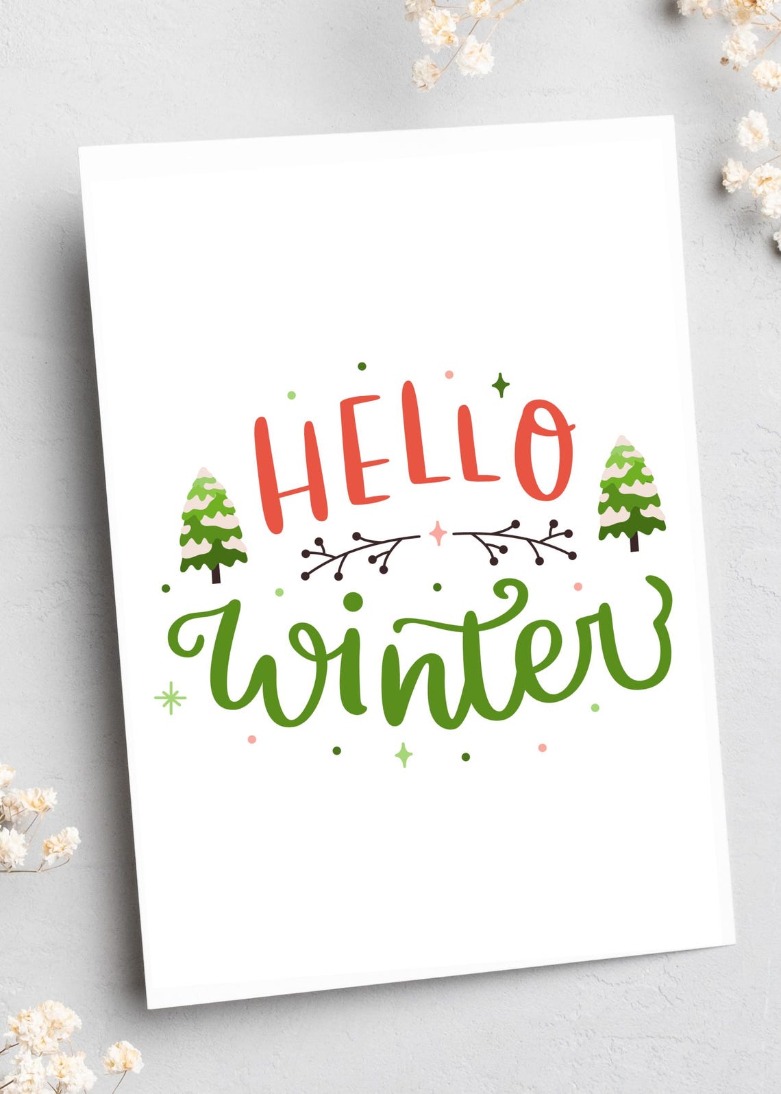 Hello Winter Red Green Christmas Trees Holiday Lettering Wall Art - Image 3