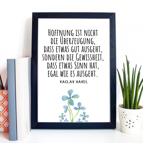 Vaclav Havel Hope Quote German Typography Blue Floral Inspirational Poster