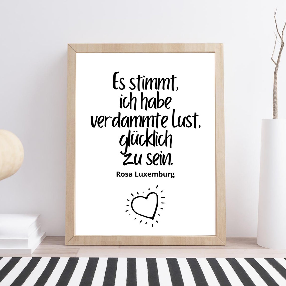 Rosa Luxemburg Happiness Quote Black White Typography Heart Wall Art - Image 2