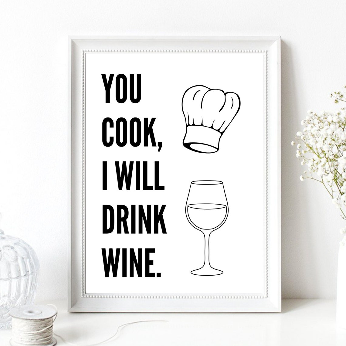 You Cook I Will Drink Wine Funny Chef Hat Kitchen Typography Print - Image 3