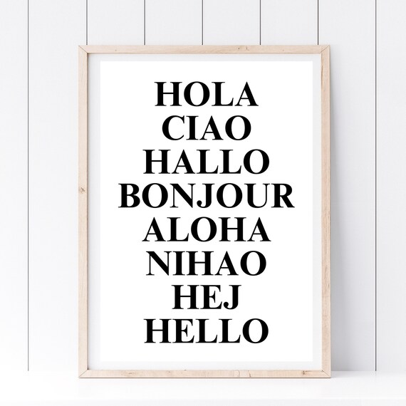 Din A4 Art Print Without Frame Hello Greeting International Welcome Hallway Entrance Area Picture Poster Typography
