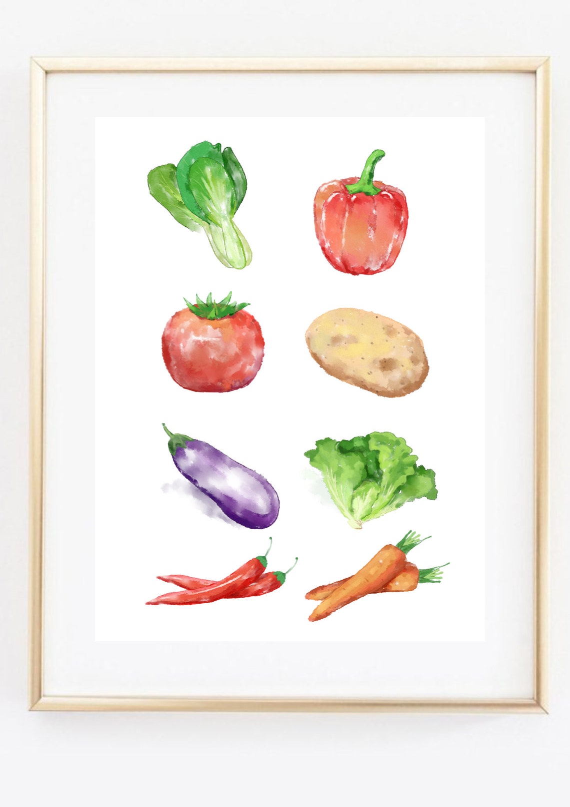 Watercolor Vegetables Kitchen Chart Poster Bell Pepper Tomato Carrot - Image 3