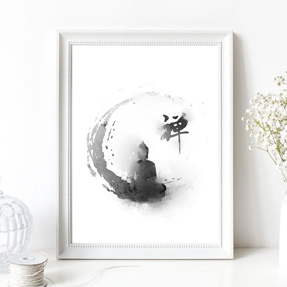 Din A4 Art Print Without Frame Buddha Zen Feng Shui Yoga Meditation Buddhism Ink Watercolor Asian Painting Poster