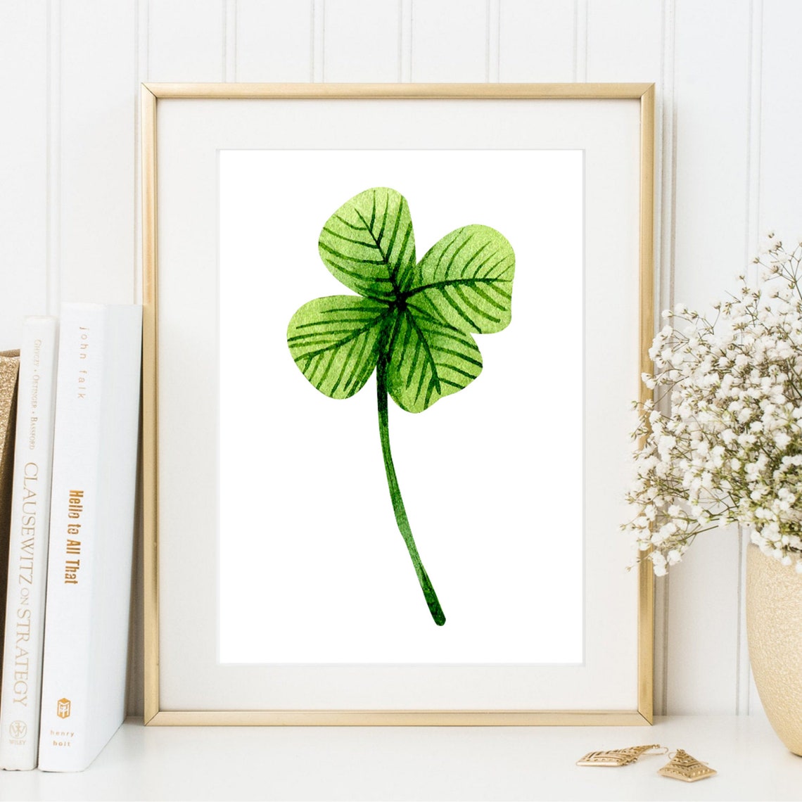 Four Leaf Clover Green Watercolor Lucky Charm Botanical Gift Poster - Image 3