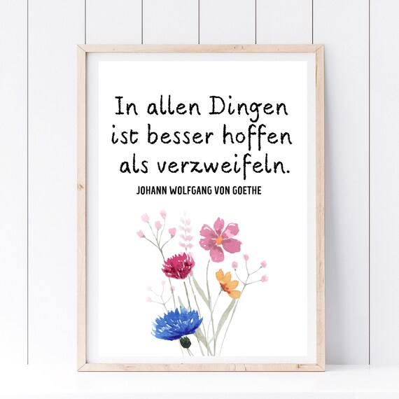 Hope Over Despair Goethe Quote Wildflower Watercolor Motivation Poster