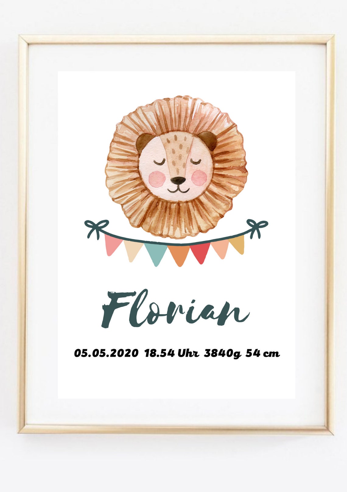 Personalized Baby Birth Poster Cute Lion Watercolor Nursery Wall Decor - Image 2