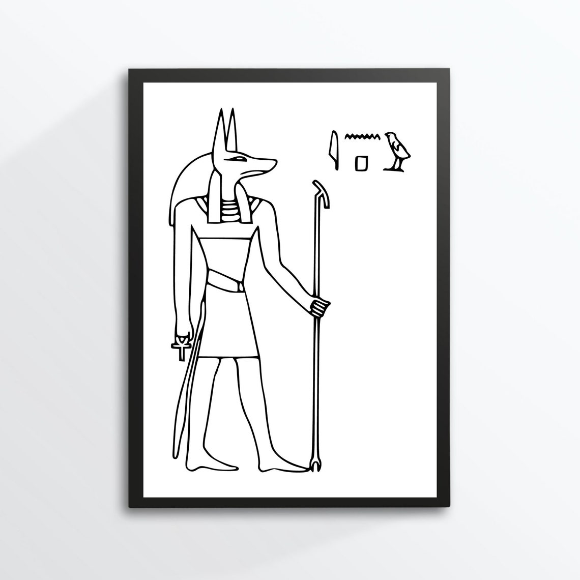 Anubis Egyptian Jackal God Hieroglyphs Minimalist Black Line Art Print