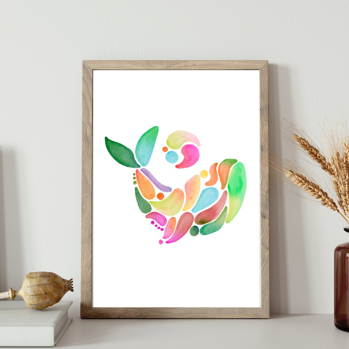Din A4 Art Print Without Frame Whale Watercolor Colorful Abstract Ornament Scandi Style Image Poster Print - Image 3