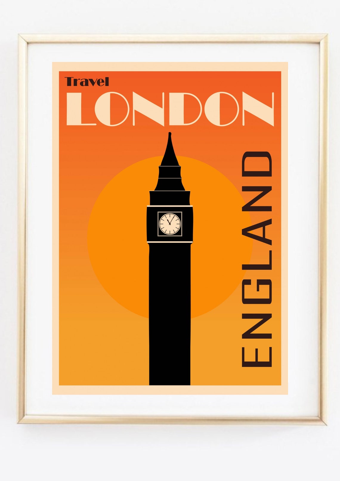 Big Ben London England Travel Poster Orange Sunset Retro Art Print - Image 2