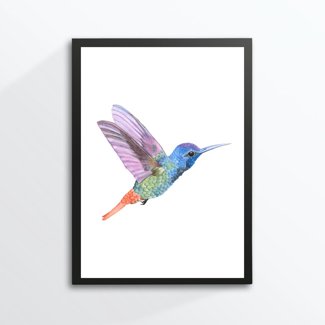 Hummingbird Watercolor Blue Green Purple Bird In Flight Animal Poster - Image 3
