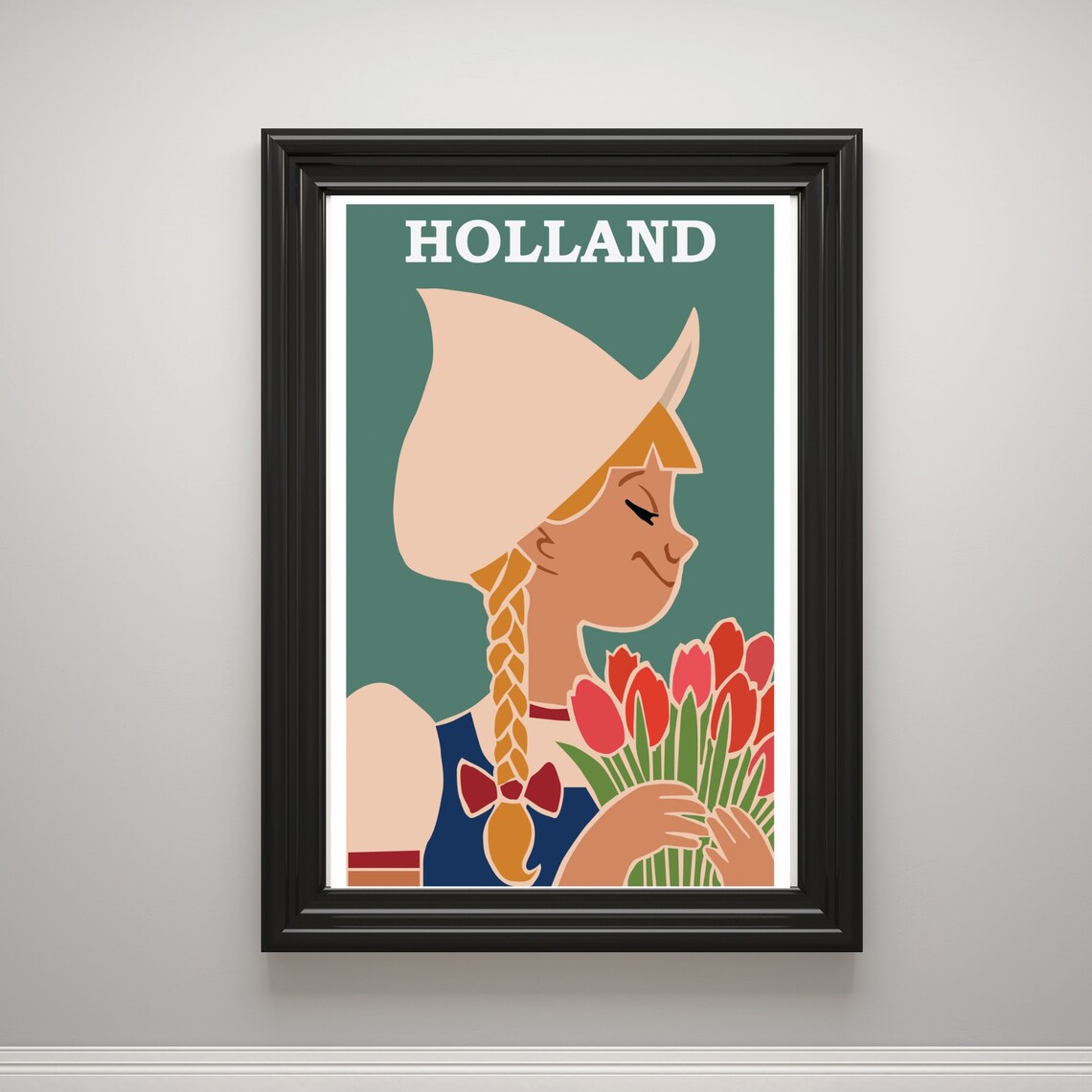 Holland Netherlands Vintage Dutch Girl Tulips Retro Travel Poster - Image 3