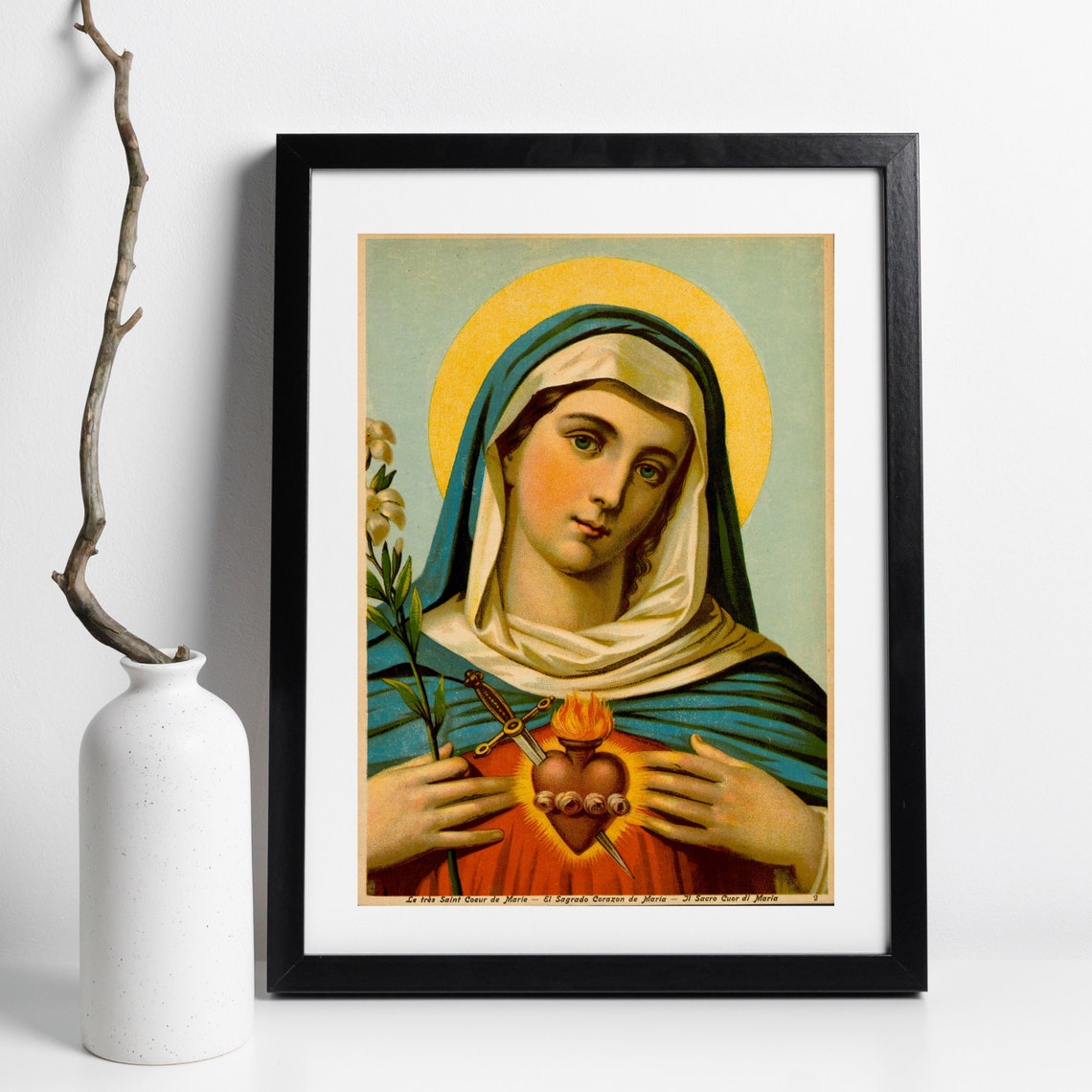Sacred Heart Of Mary Vintage Catholic Icon Devotional Religious Print - Image 3